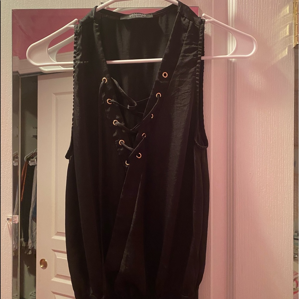 Black satin lace up bodysuit